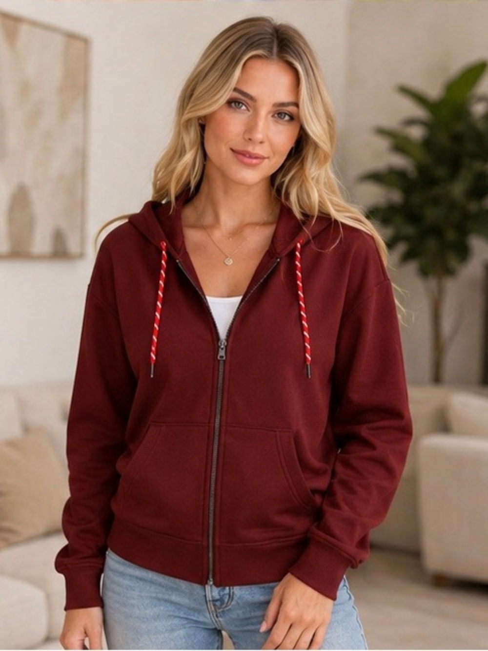 Women’s XL Oversized Full Zip Fleece Hoodie Two Way Zip Rich Cognac 16-18